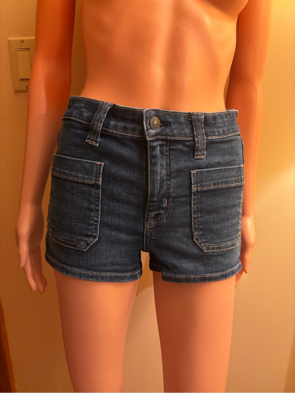 American Eagle Outfitters Dark Blue Front-Pocket Denim Shorts
